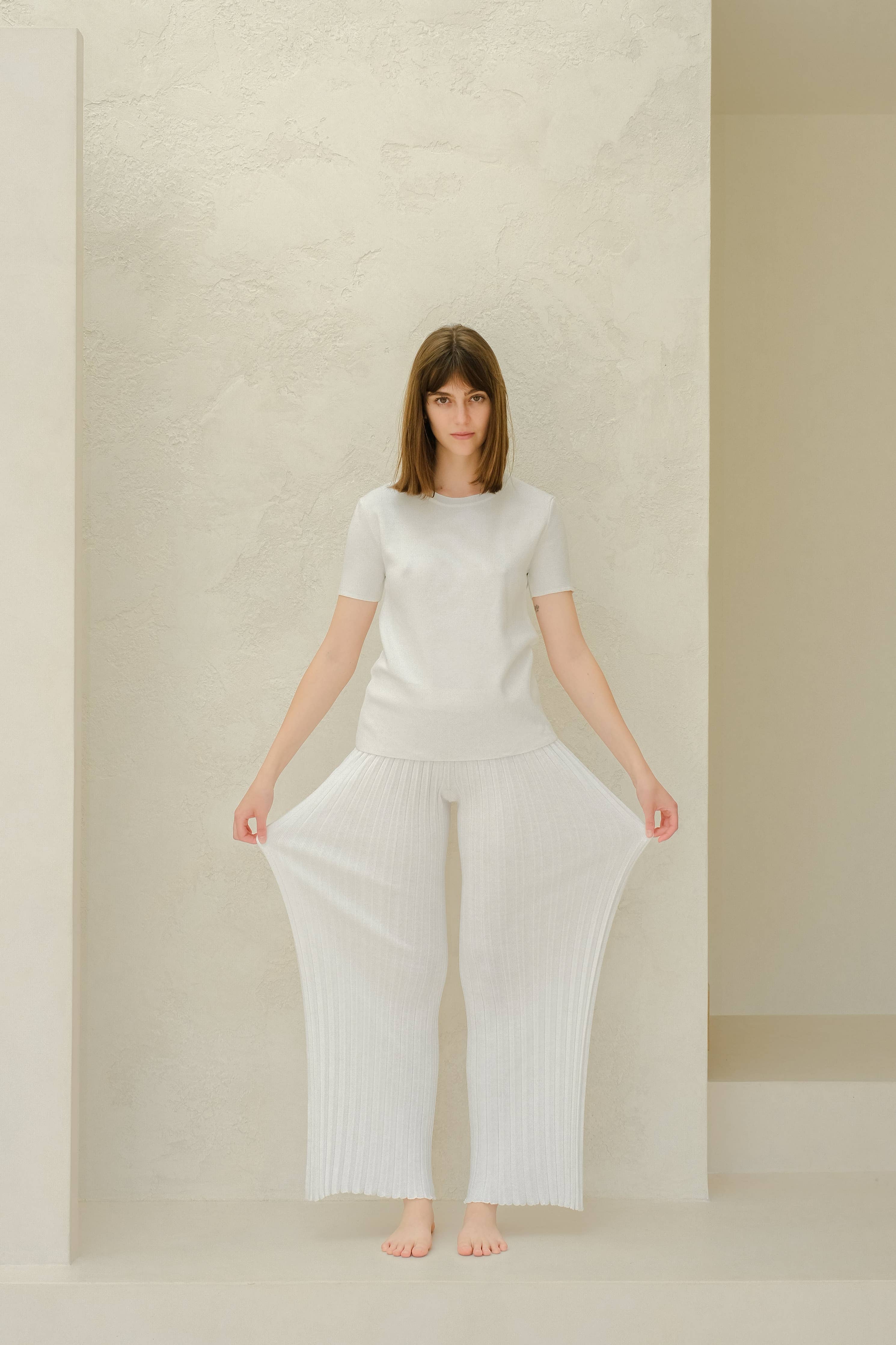 Gefaltete Strickhose aus gekämmter Baumwolle | Lèmme