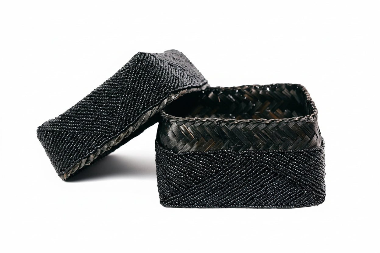 Beaded Box i bambu – Black (Medium)