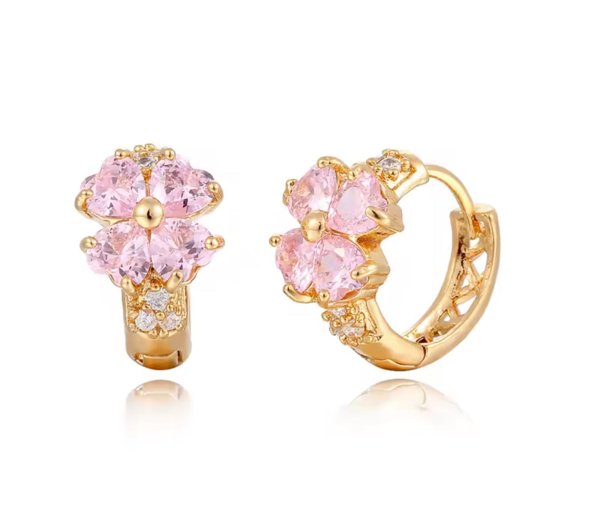 Blomstrande örhängen med rosa zirkoner – Guldpläterade creoler