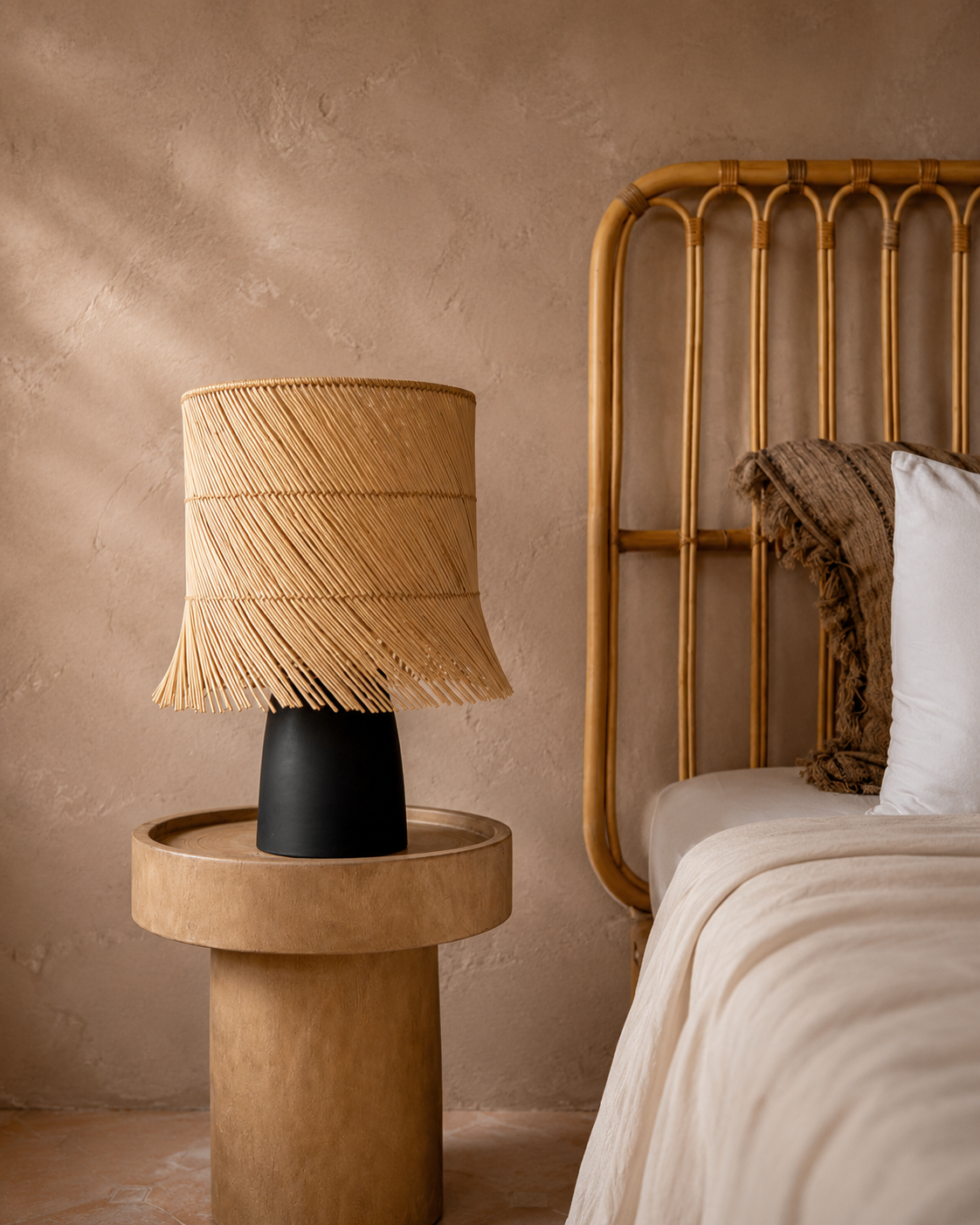 Rattan-Tischleuchte – Schwarz Natur