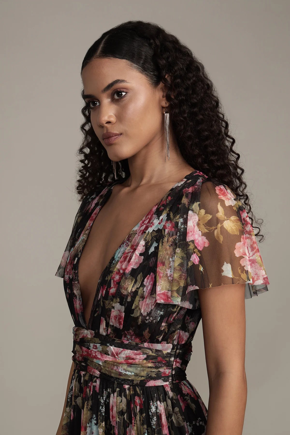 Lace & Beads – Madison Black Floral Tulle Midi Dress