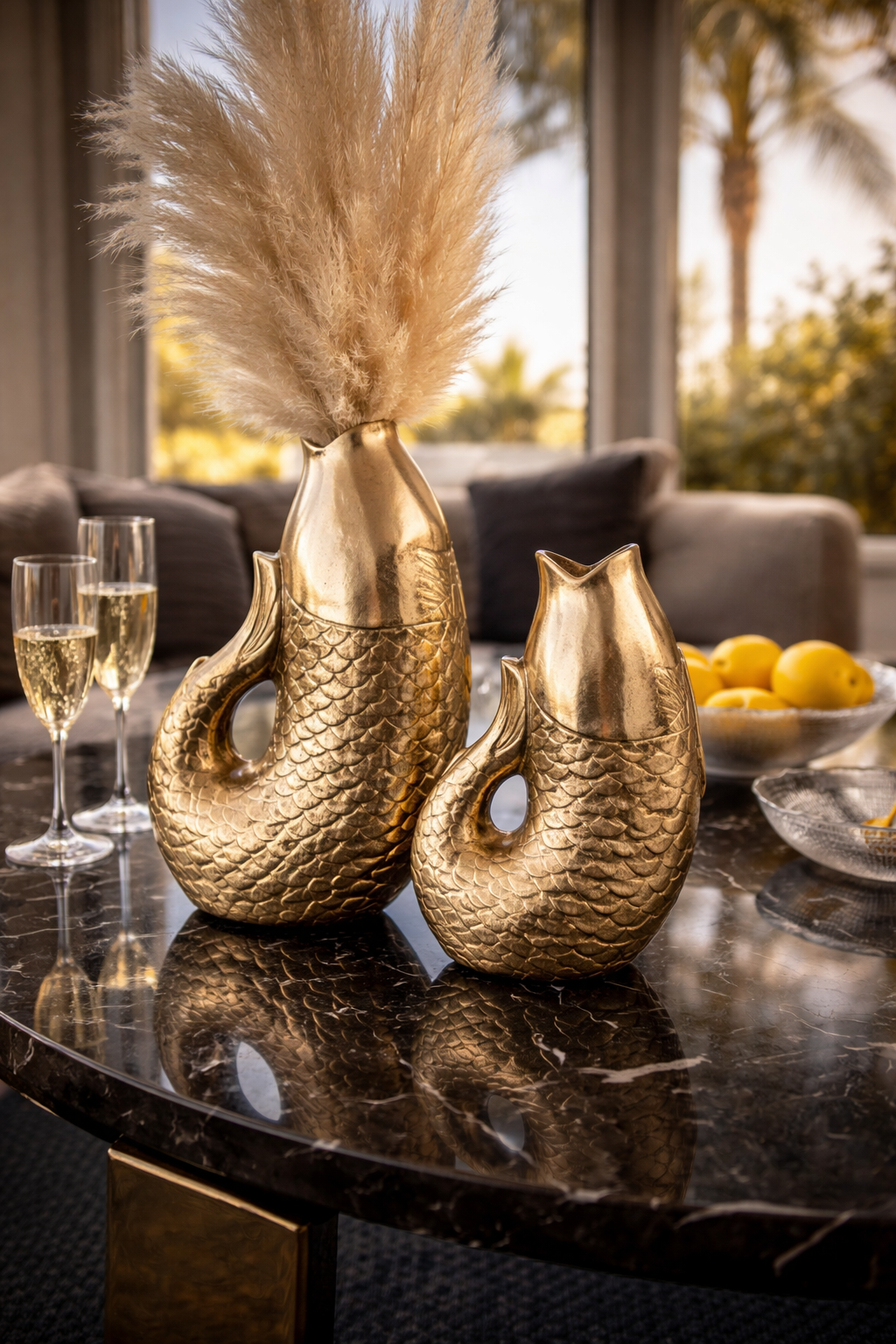 Vase Poisson Doré – Décor Sculptural (XL)