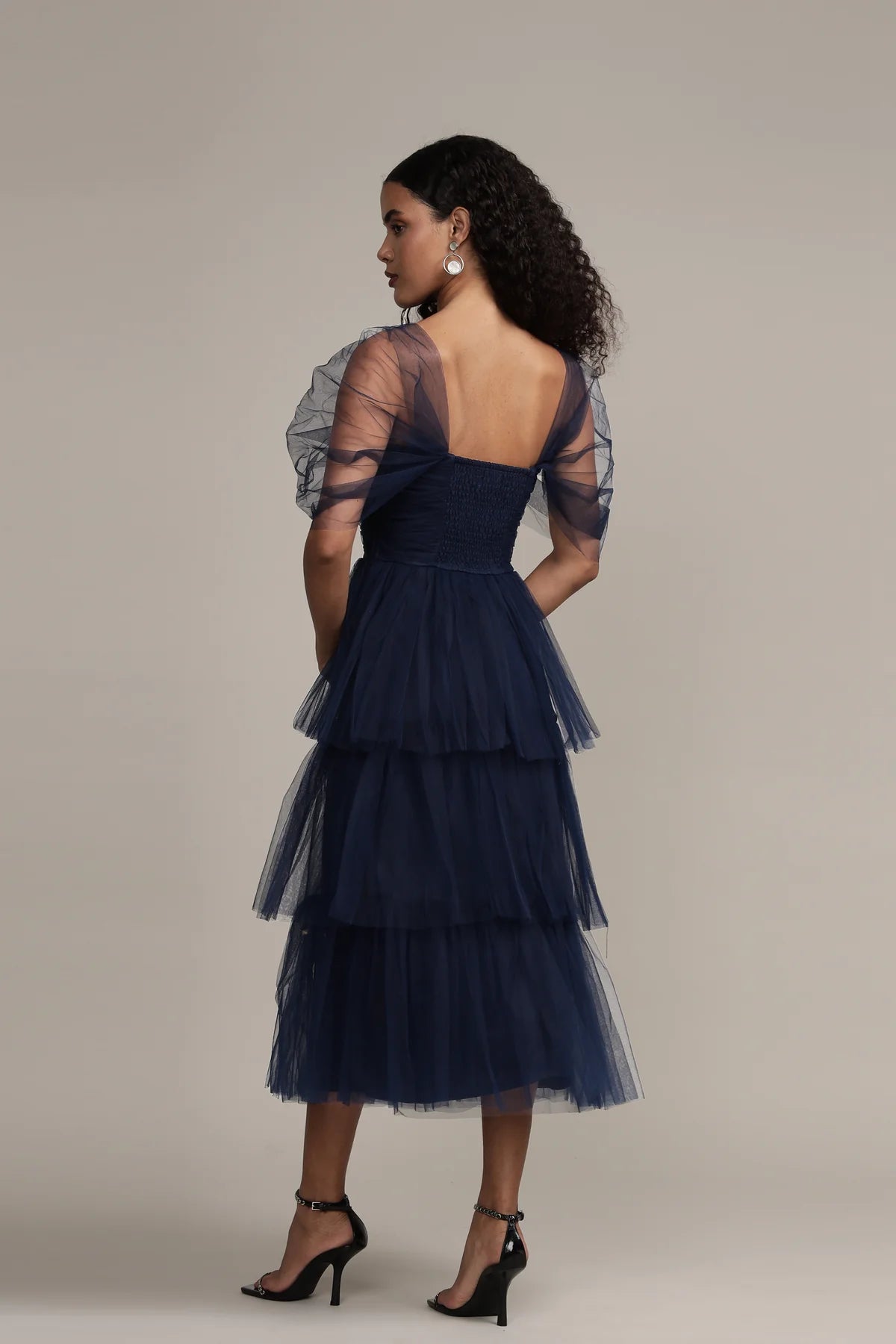 Lace & Beads – Sydney Tulle Midi Dress in Navy
