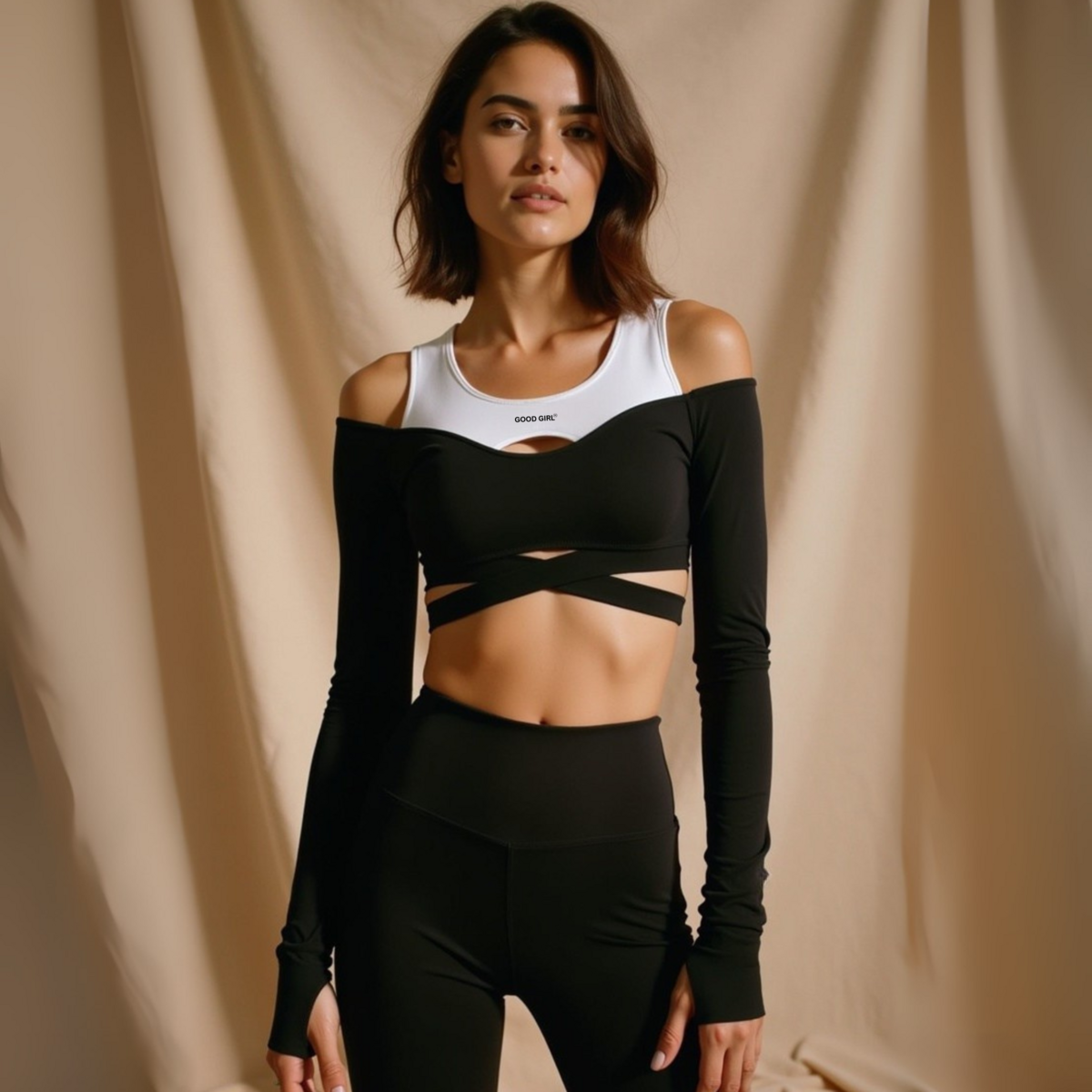 Cut Out Longsleeve “GOOD GIRL – BAD HABITS” – Black/White