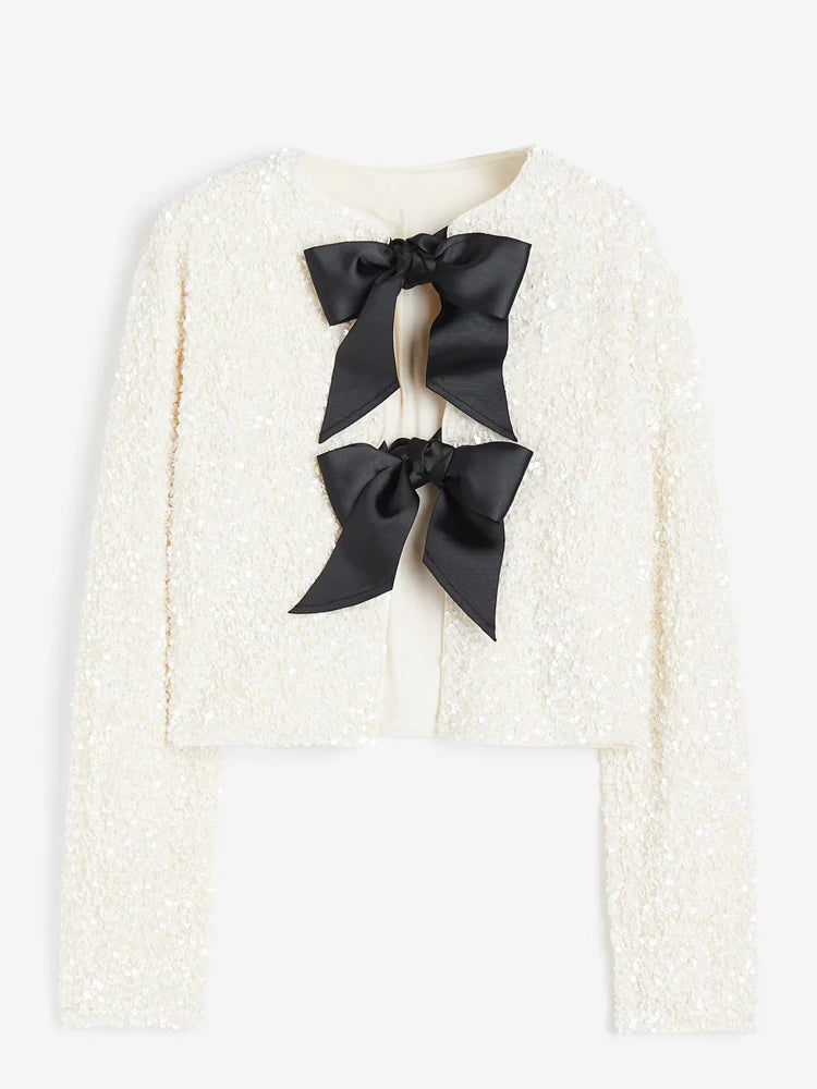 Cardigan à sequins en velours avec liens à nouer -
