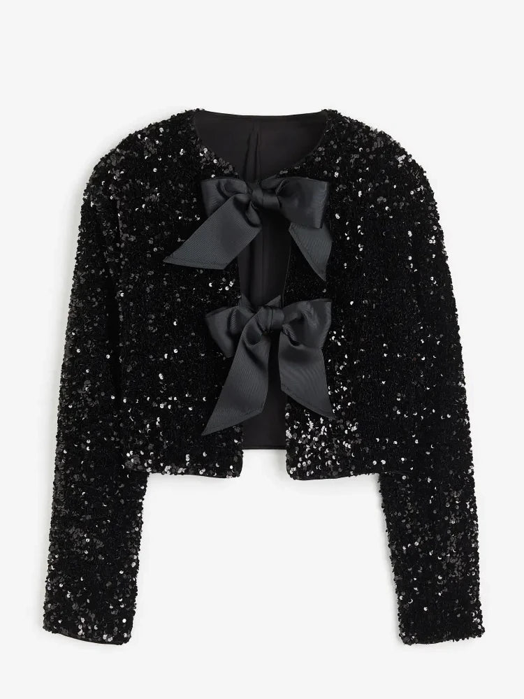 Sequin cardigan with bows