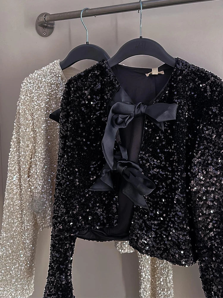 Sequin cardigan with bows