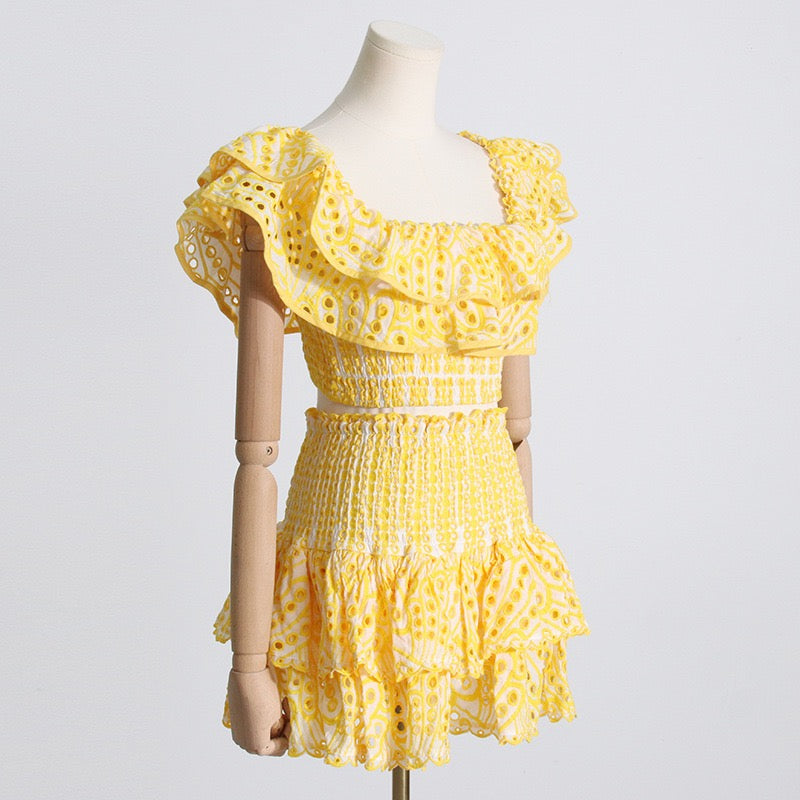 Top and Skirt with Hole Embroidery & Ruffles, Productseeker NY