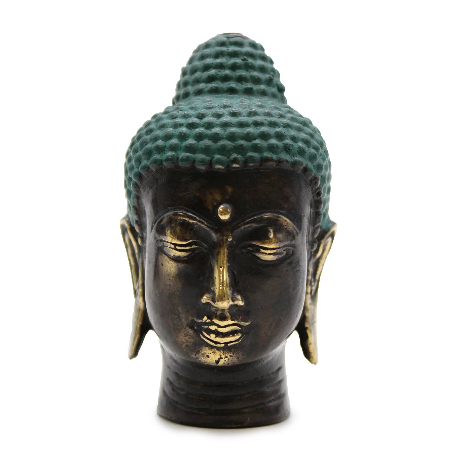 Petite tête de Bouddha antique en laiton – Décoration Feng Shui élégante