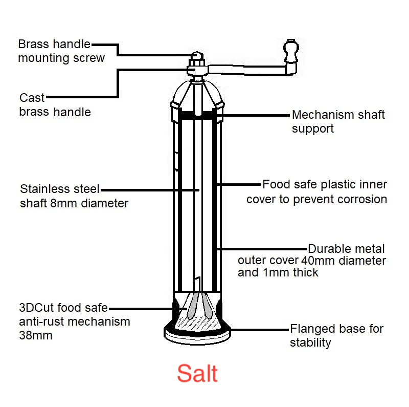 Messingmühle - 8" Salzmühle, Alexander Handgefertigte Mühlen