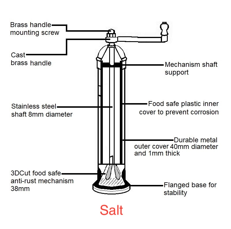 9” Salzmühle aus Messing – Handgefertigte Originalmühle aus Griechenland