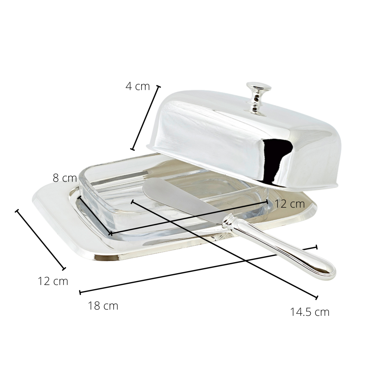 Mista | Silverpläterat smörkupa med smörkniv – 18x13 cm EDZARD