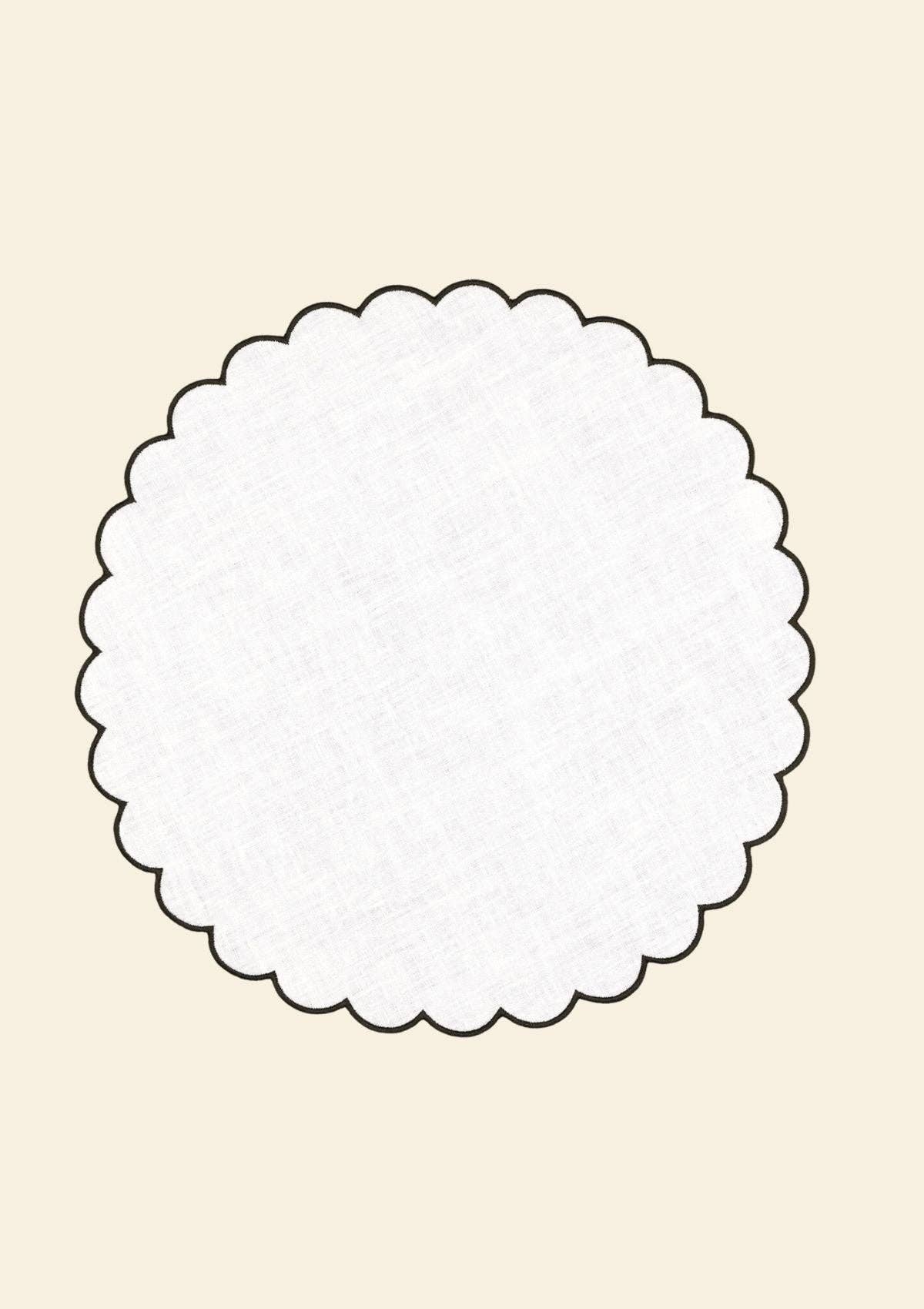 Sets de table en lin avec bord festonné – Blanc et Bleu ardoise (lot de 2)