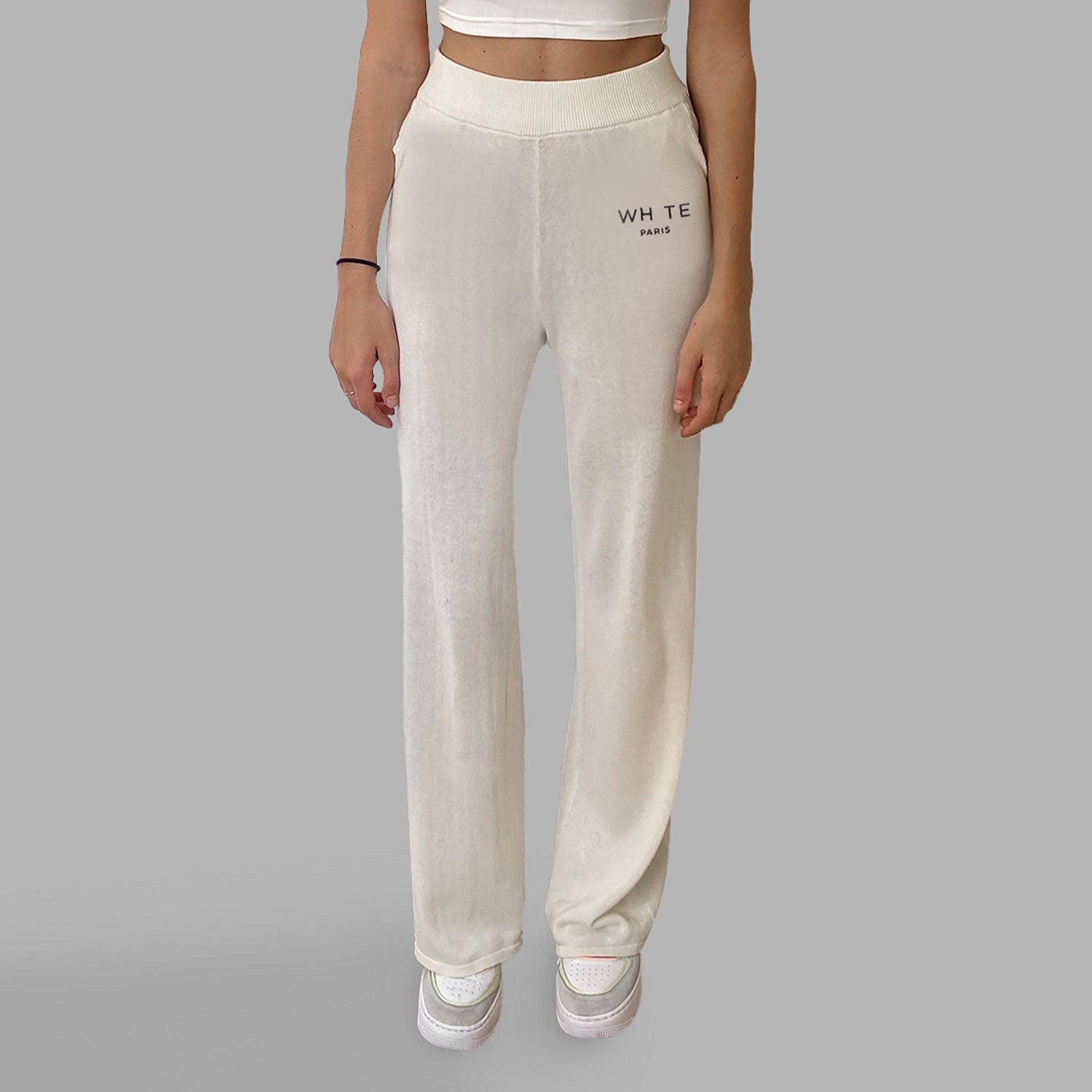 Whte High Waisted Wide Pants