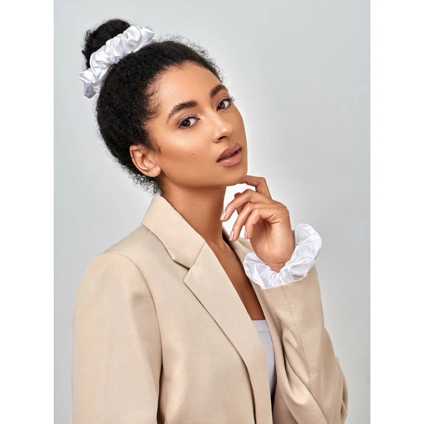 White Pure Silk Scrunchie