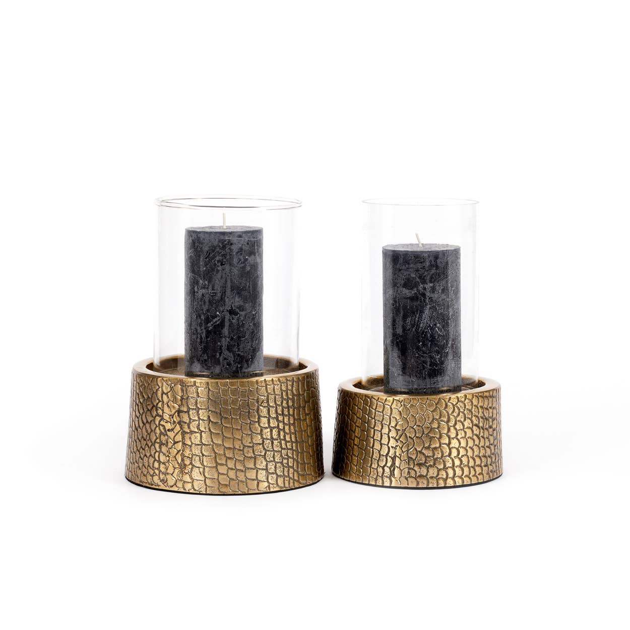 Bougeoir Croco en laiton avec verre (grand) | Bazar Bizar Living