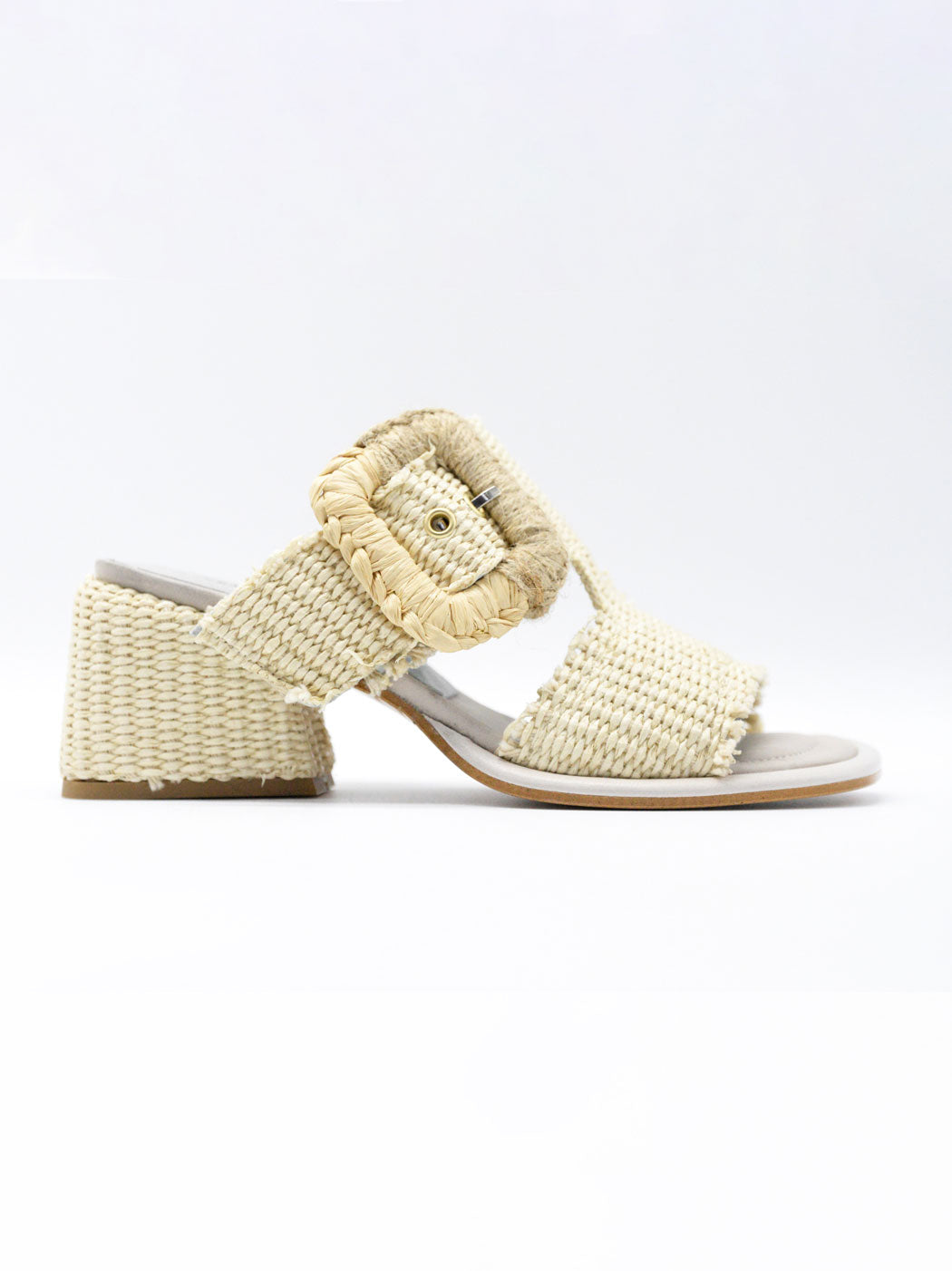 Slip-in heels in raffia with large buckle, Poesie Veneziane