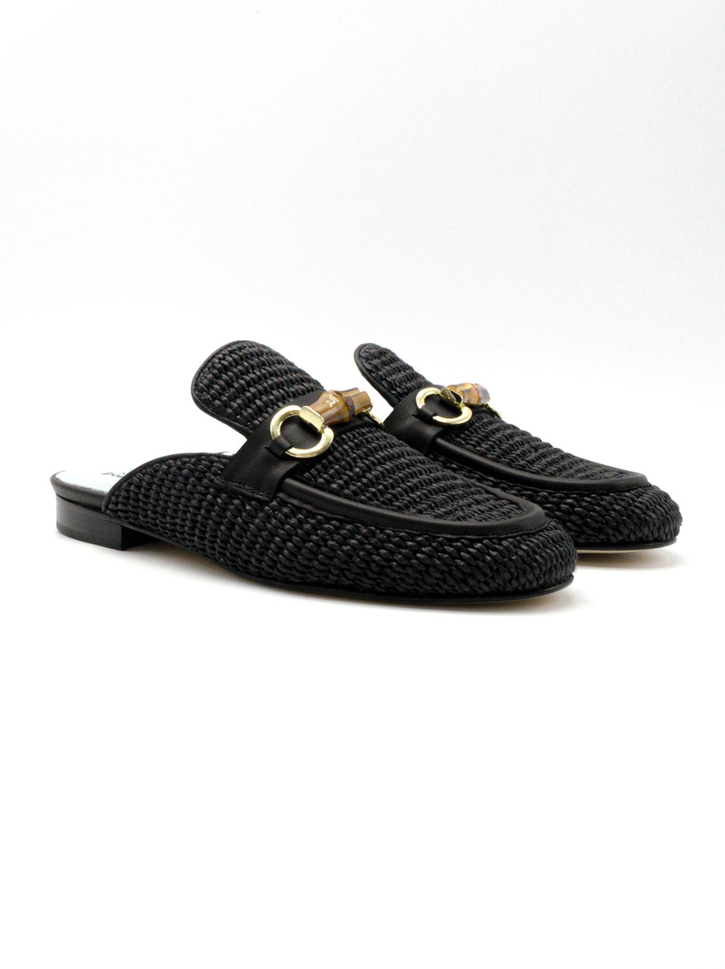Slip-in Loafers in Raffia with Buckle in Bamboo and Gold, Poesie Veneziane