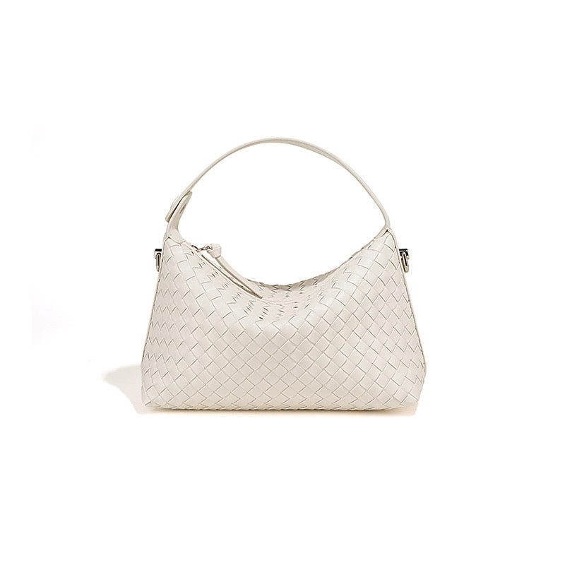 Woven leather bag made of recycled genuine leather