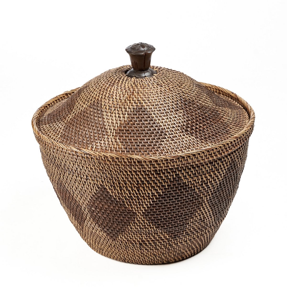 Panier de rangement en rotin avec couvercle – Marron Naturel (grand)