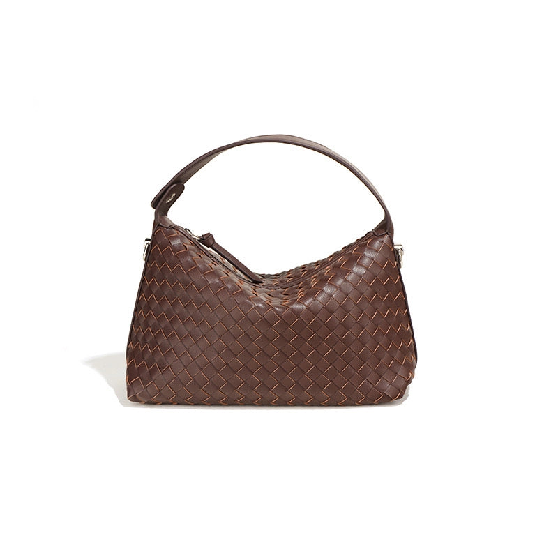 Woven leather bag made of recycled genuine leather