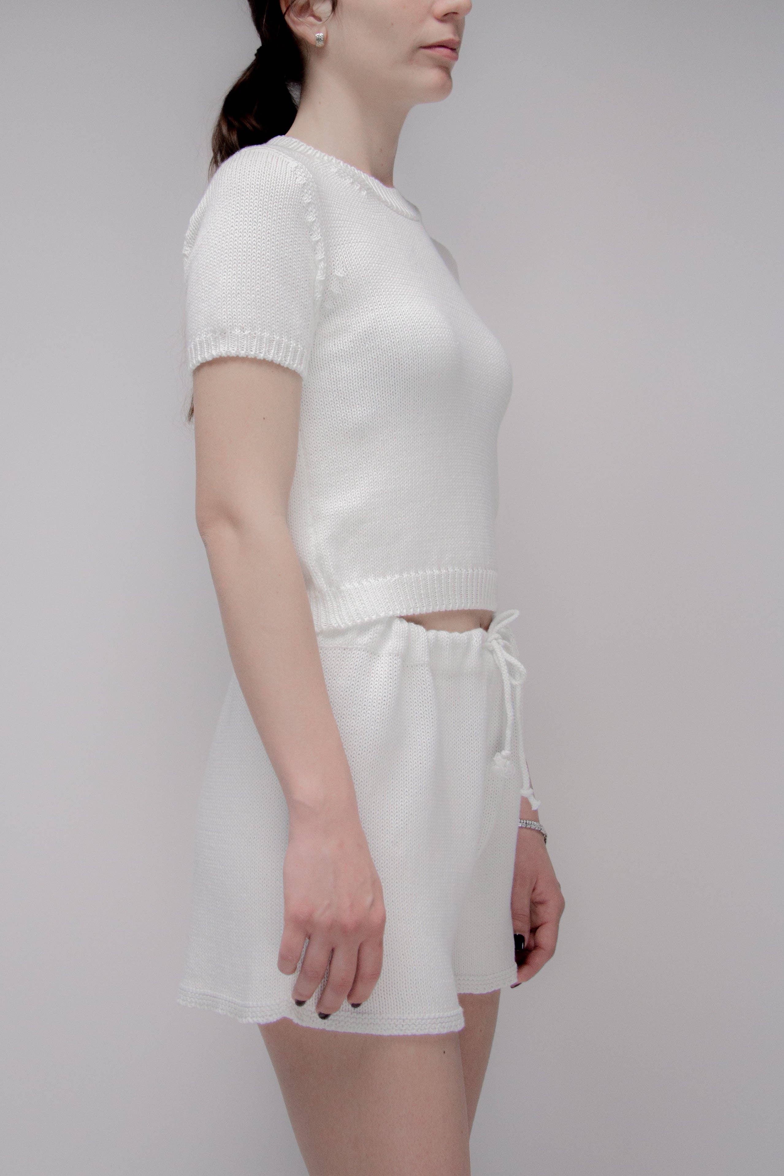 Finstickade bomullsshorts med dragsko | Lèmme