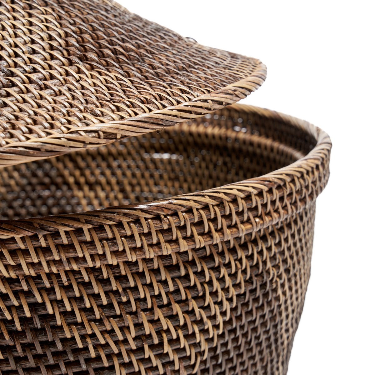 Panier de rangement en rotin avec couvercle – Marron Naturel (grand)