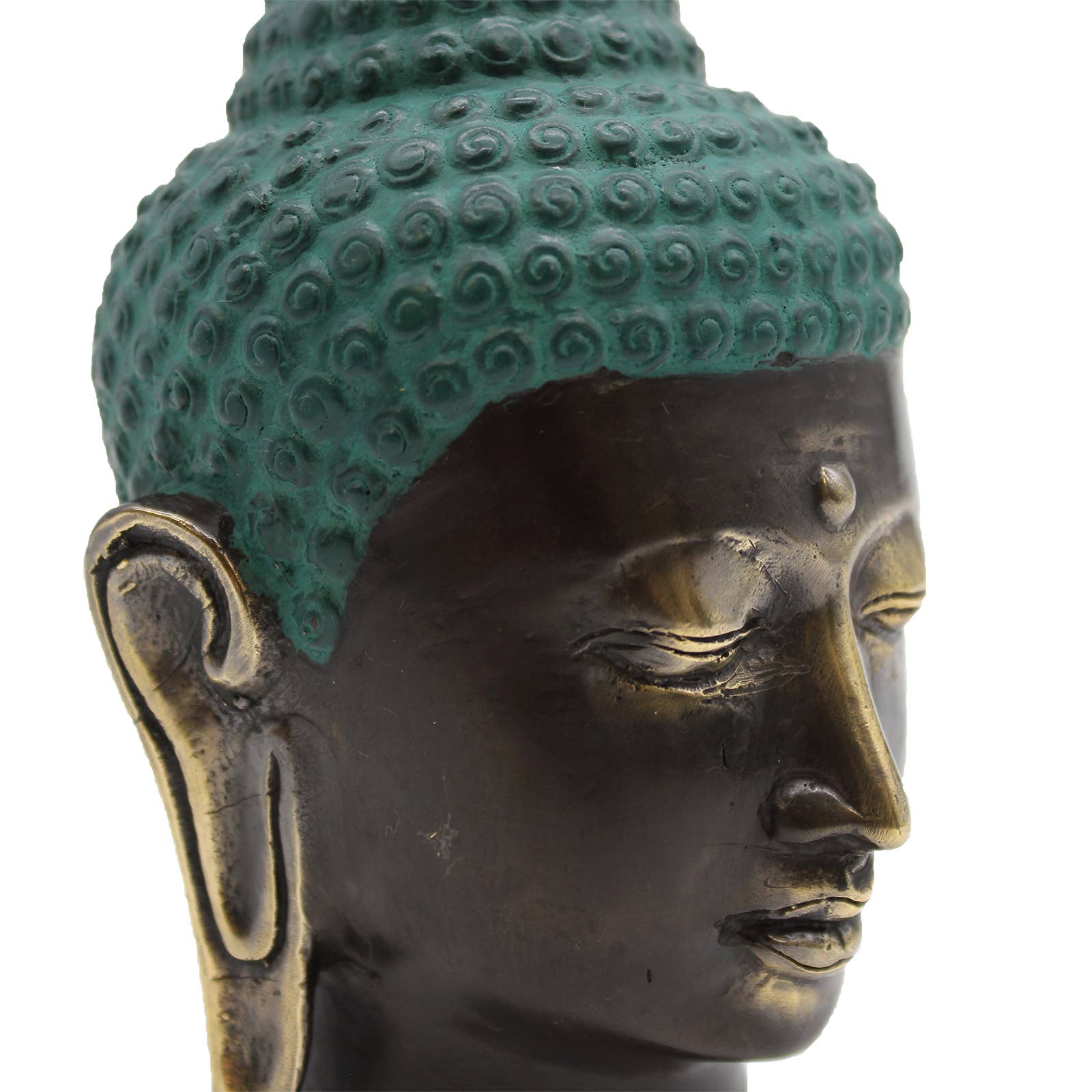 Tête de Bouddha antique en laiton – Grand objet décoratif Feng Shui