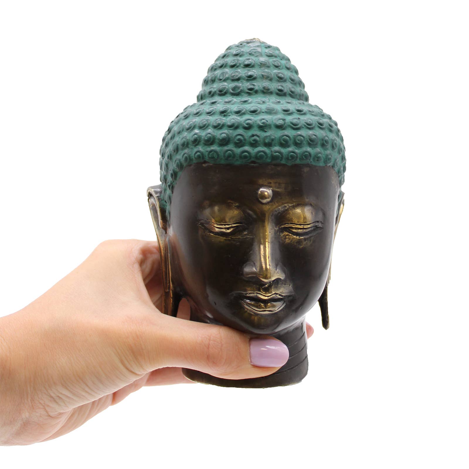 Tête de Bouddha antique en laiton – Grand objet décoratif Feng Shui
