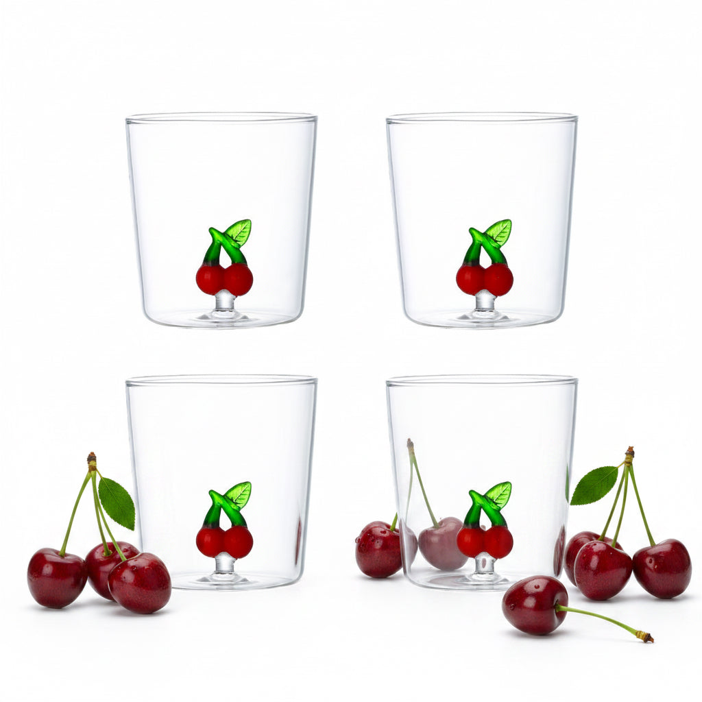 Verres à eau cerise – Lot de 4 verres cerise soufflés à la main 300 ml