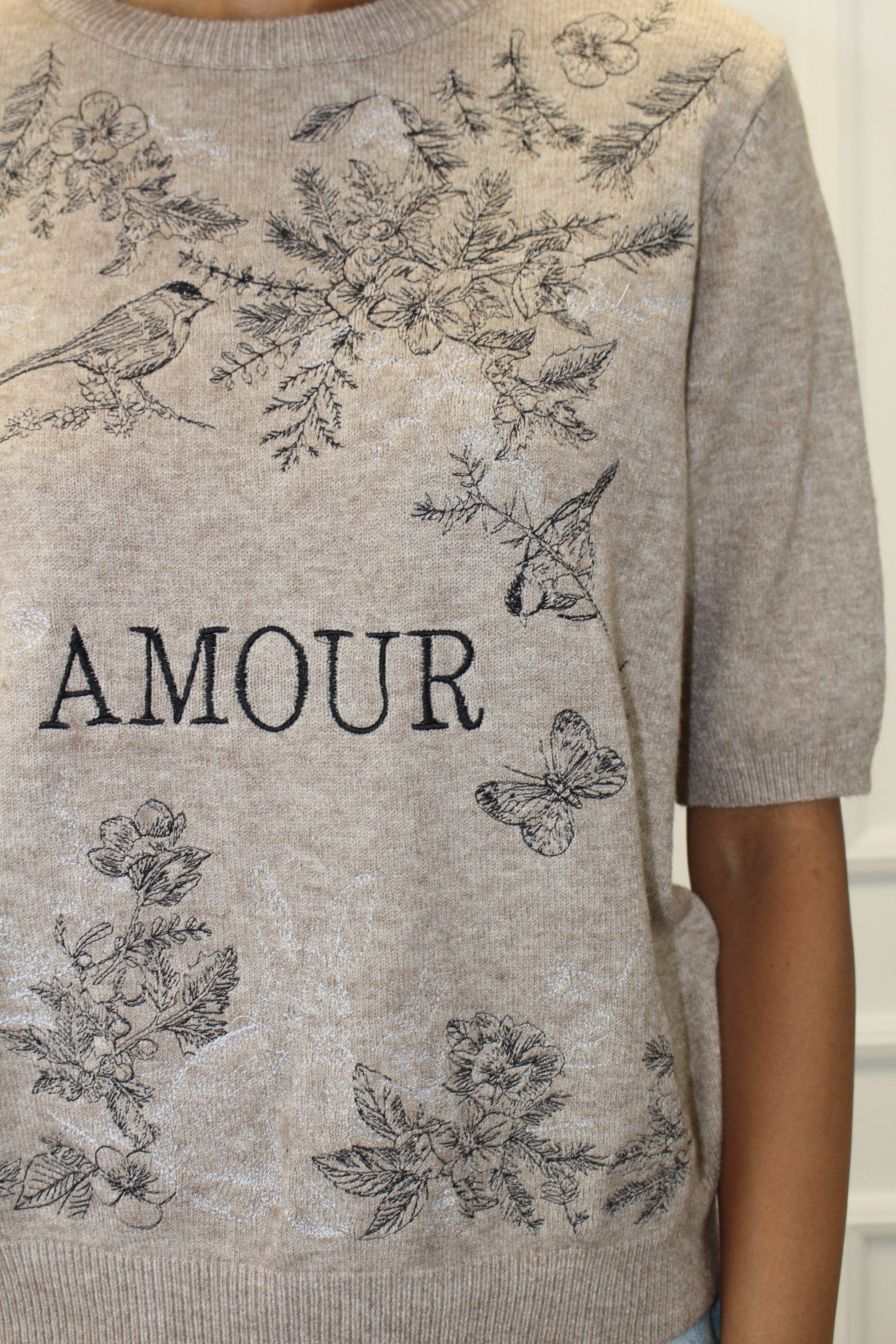 Amour – Pull en maille mélangée de cachemire avec détails brodés