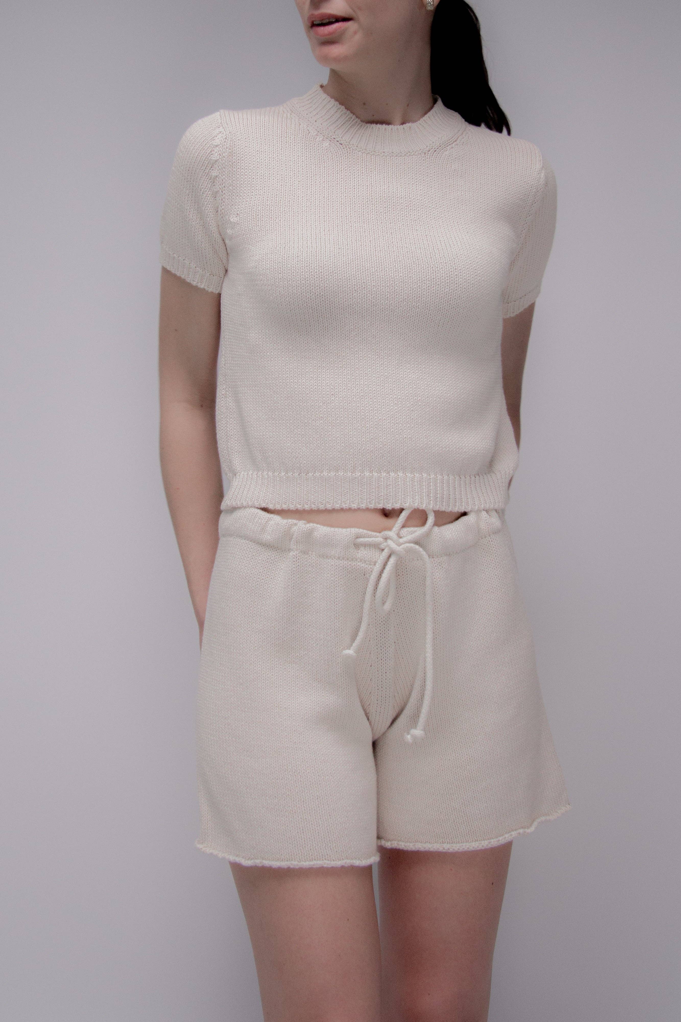 Finstickade bomullsshorts med dragsko | Lèmme