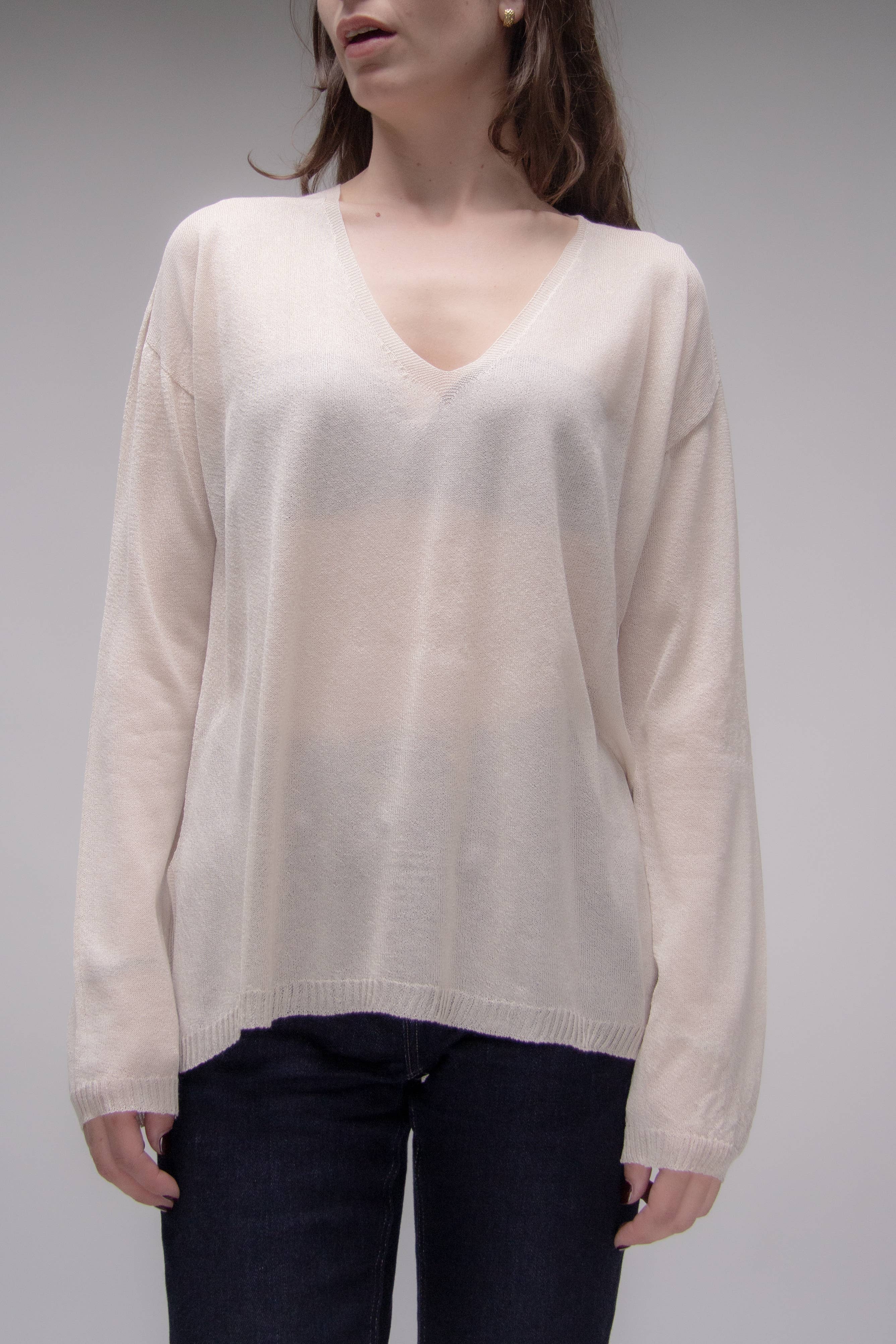 Übergroßer, fein gestrickter Viskosemix-Pullover mit Seitenschlitz, LÈMME