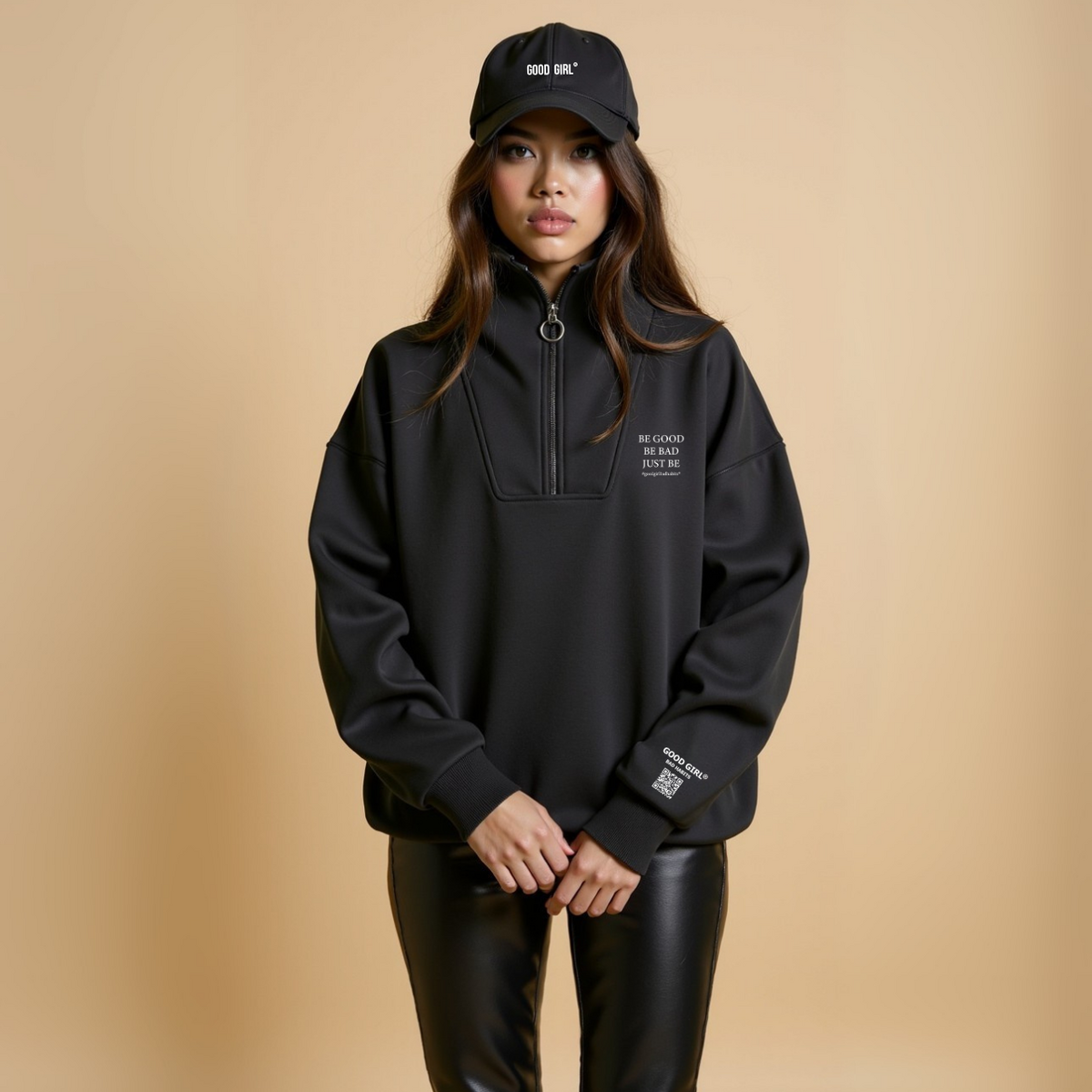 Half Zip Sweat “BE GOOD BE BAD JUST BE” – Black / Mint / Baby Blue