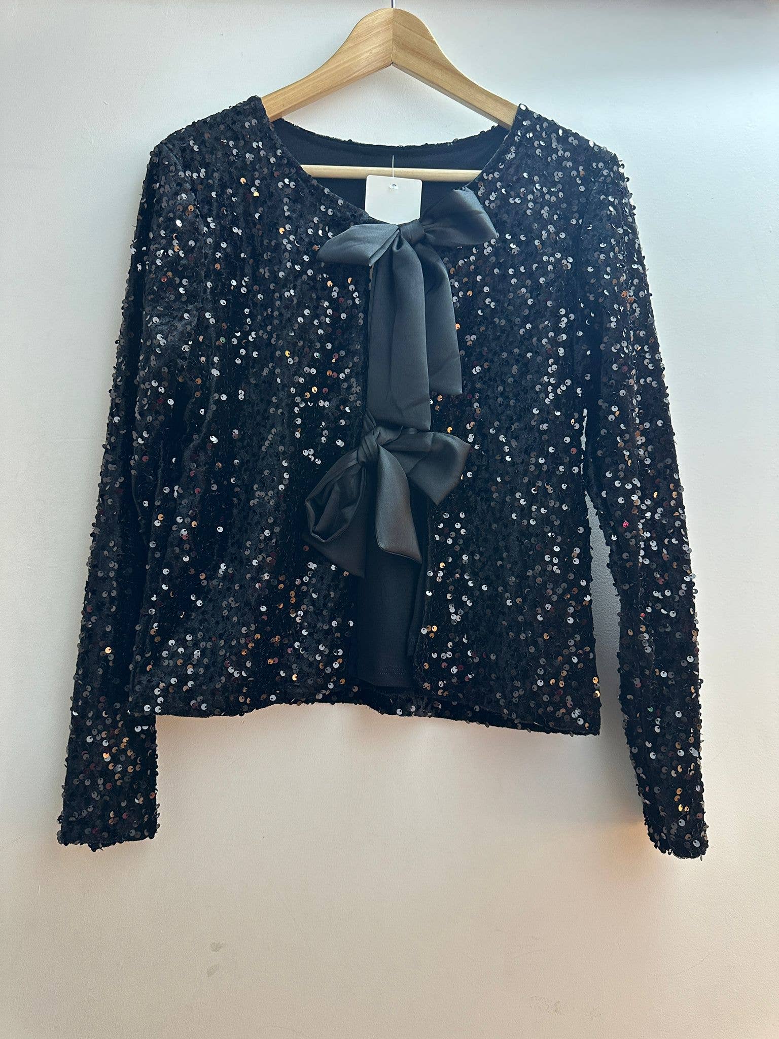 Cardigan à sequins en velours avec liens à nouer -