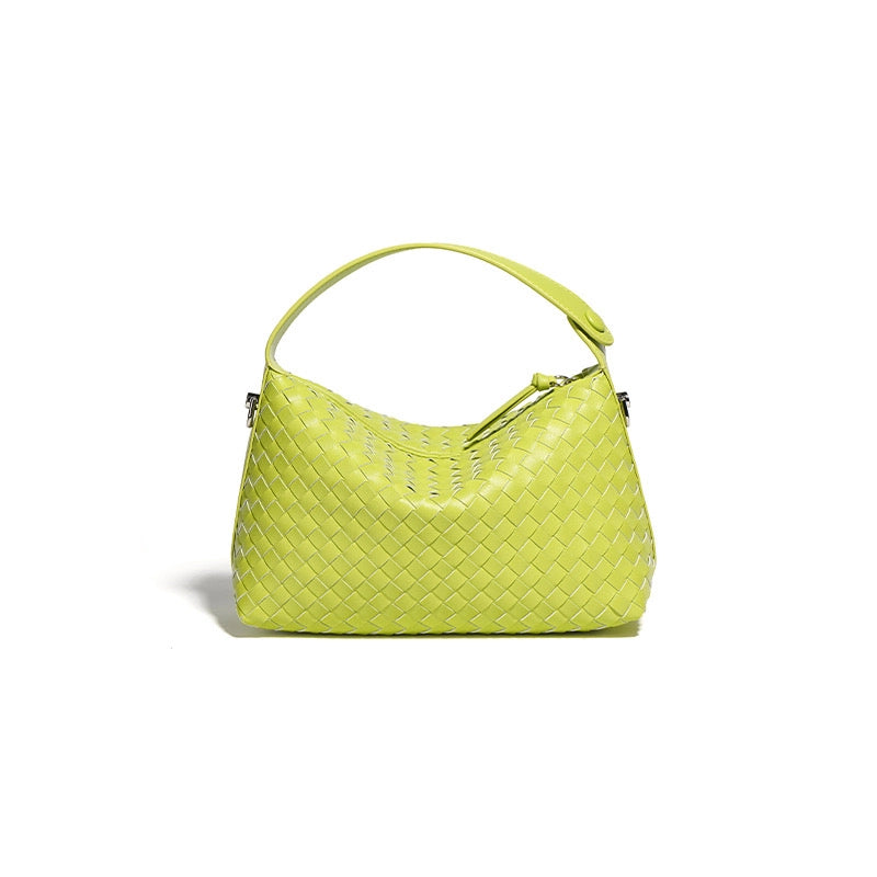 Woven leather bag made of recycled genuine leather