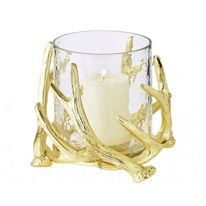 Photophore EDZARD Kingston, motif bois de cerf, aluminium, doré, avec verre, hauteur 15 cm, ø 19 cm
