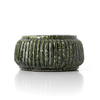 Forest Ribbed Bowl Planter – Forest Green Low