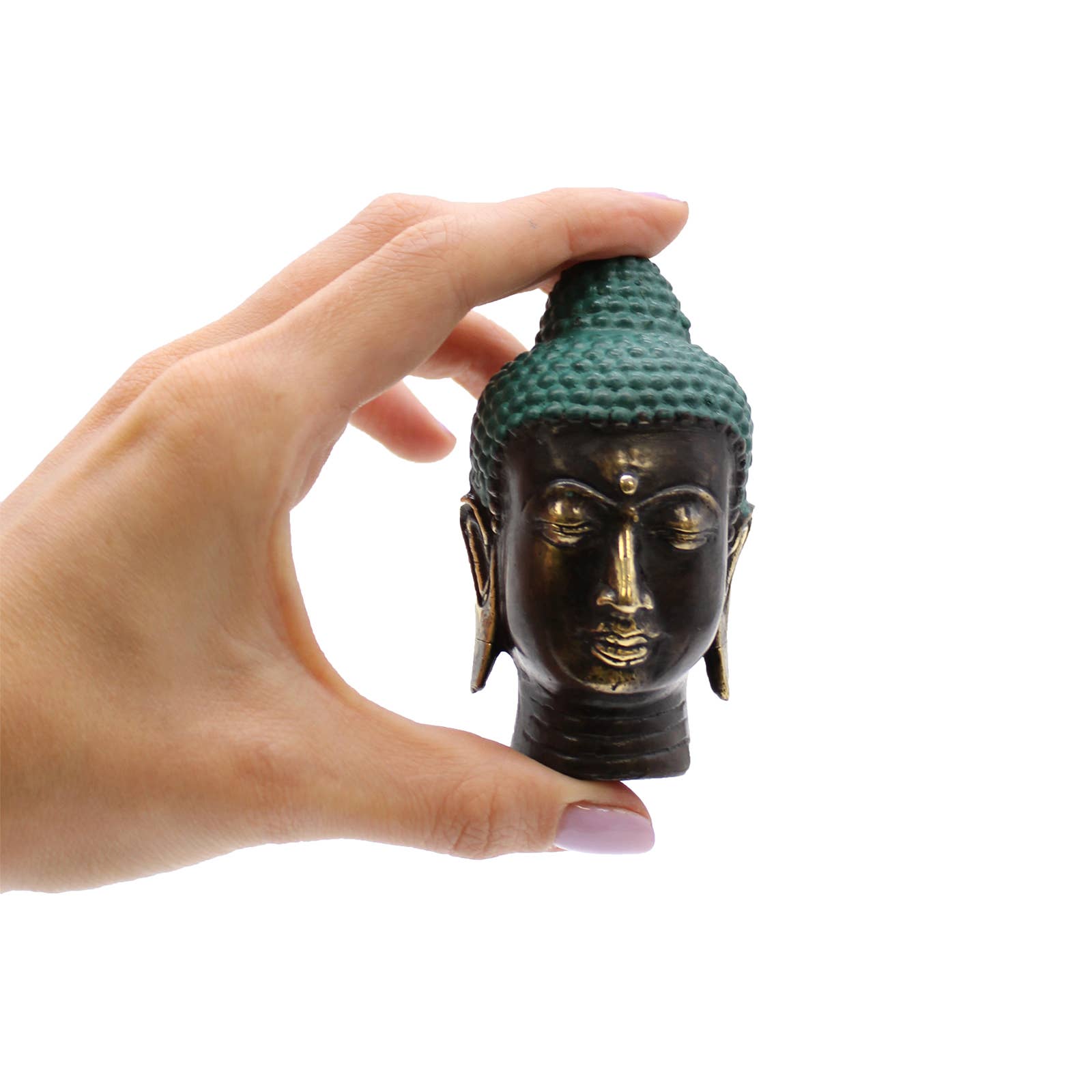 Kleiner antiker Buddha-Kopf aus Messing – stilvolle Feng-Shui-Dekoration