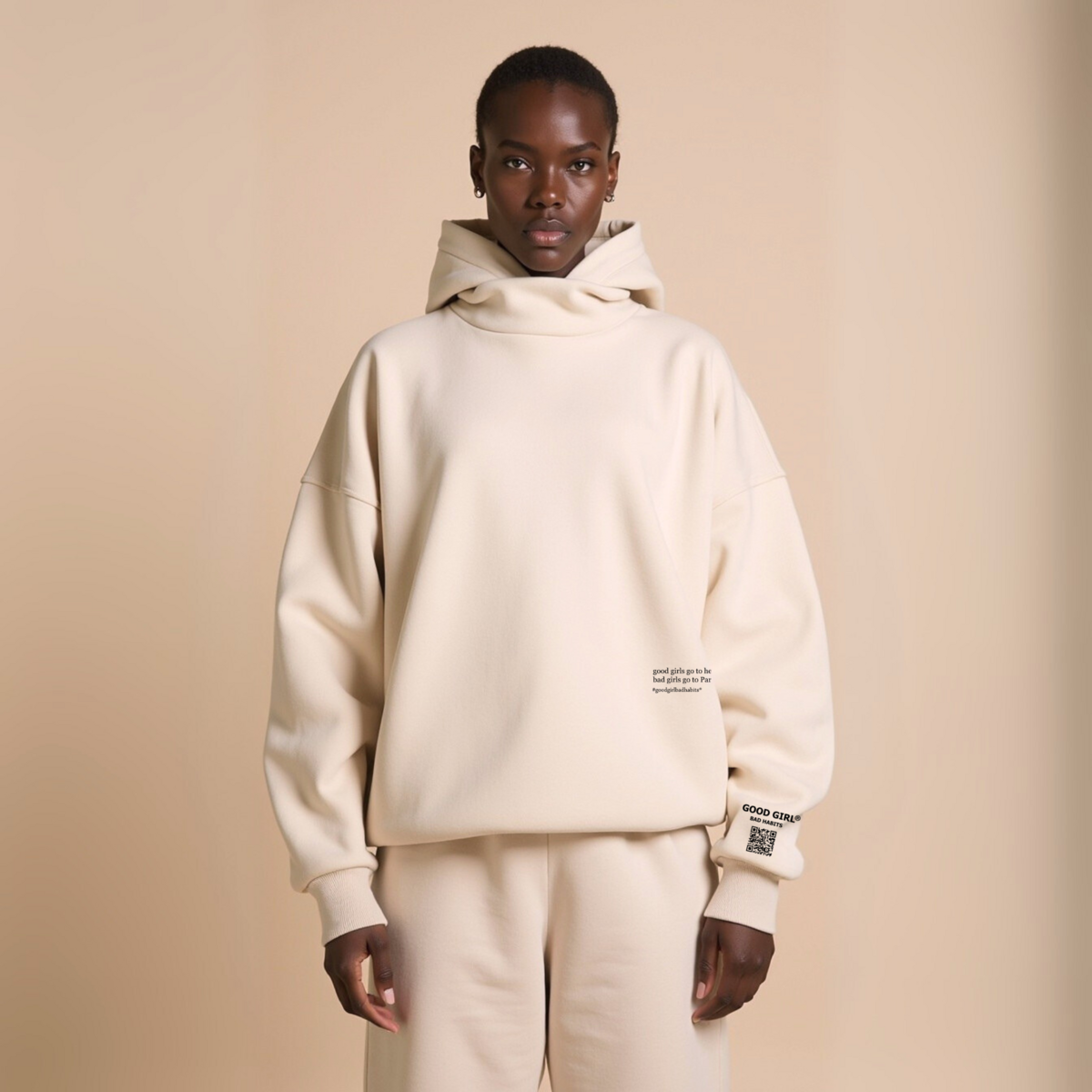 Hoodie “BAD GIRLS GO TO PARIS” – Pink / Beige / Light Blue