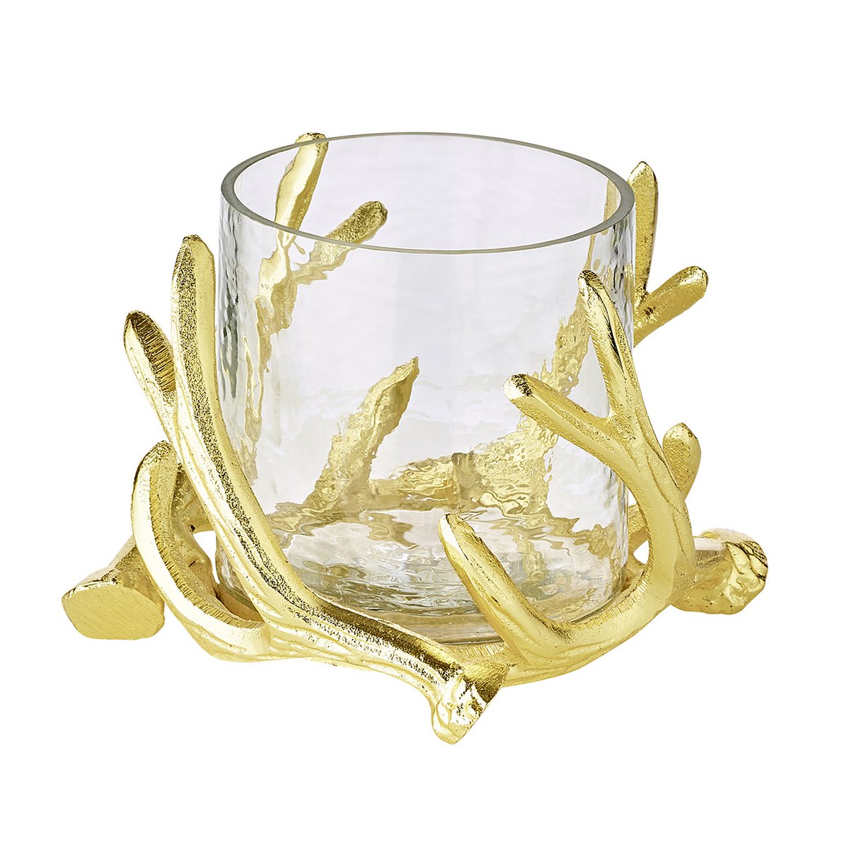 EDZARD Windlicht Kingston, Geweihdesign, Aluminium, goldfarben, mit Glas, Höhe 10 cm, ø 15 cm