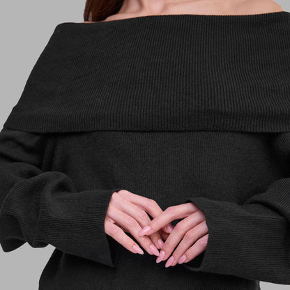 Off-Shoulder Knit Sweater, Blvck