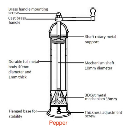 Brass Mill - 9&quot; Pepper Mill, Alexander Handmade Mills 