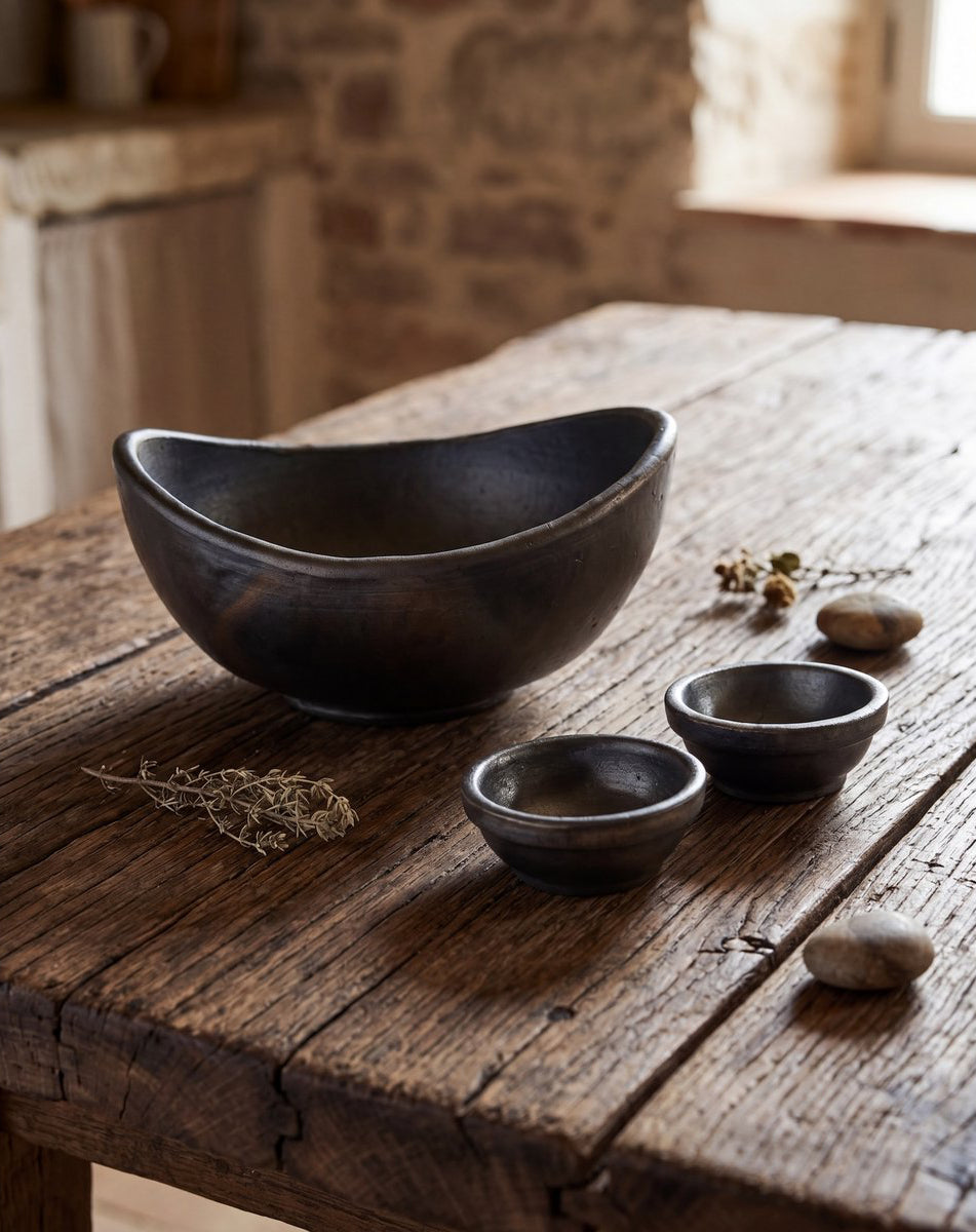 The Burned Curved Bowls – Black – Set om 3