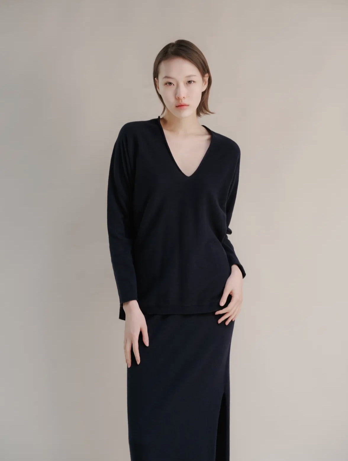 Kaschmir-Mischgewebe V-Ausschnitt Pullover, LÈMME