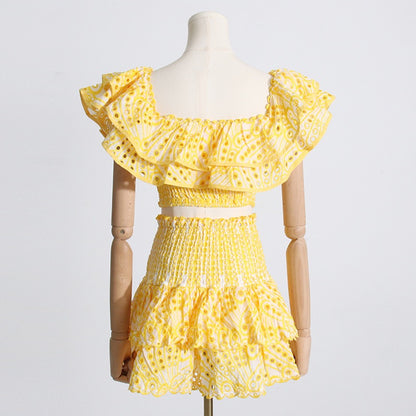 Top and Skirt with Hole Embroidery &amp;amp; Ruffles, Productseeker NY