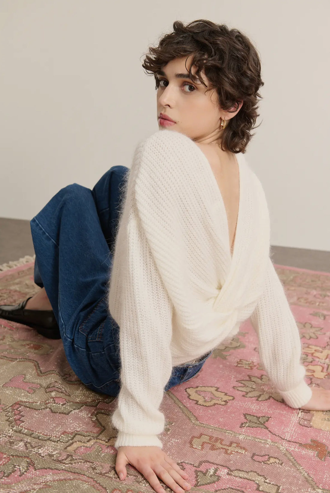 Vit långärmad stickad tröja i mohair-look