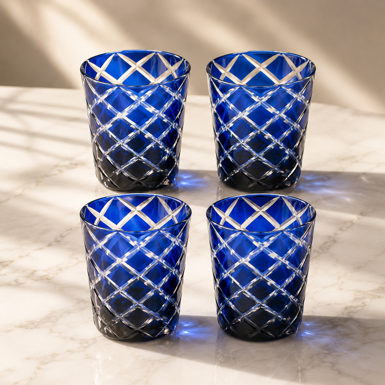 Dio Glas – Lot de 4 verres colorés à motif diamant taillé