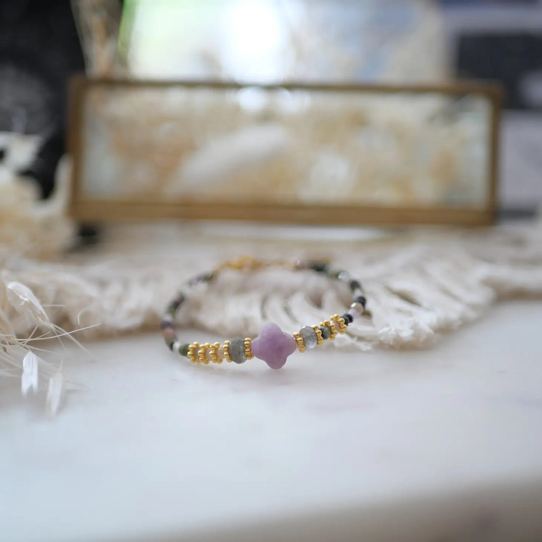 Bracelet - Clover-shaped Lepidolite, Tourmaline & Labradorite