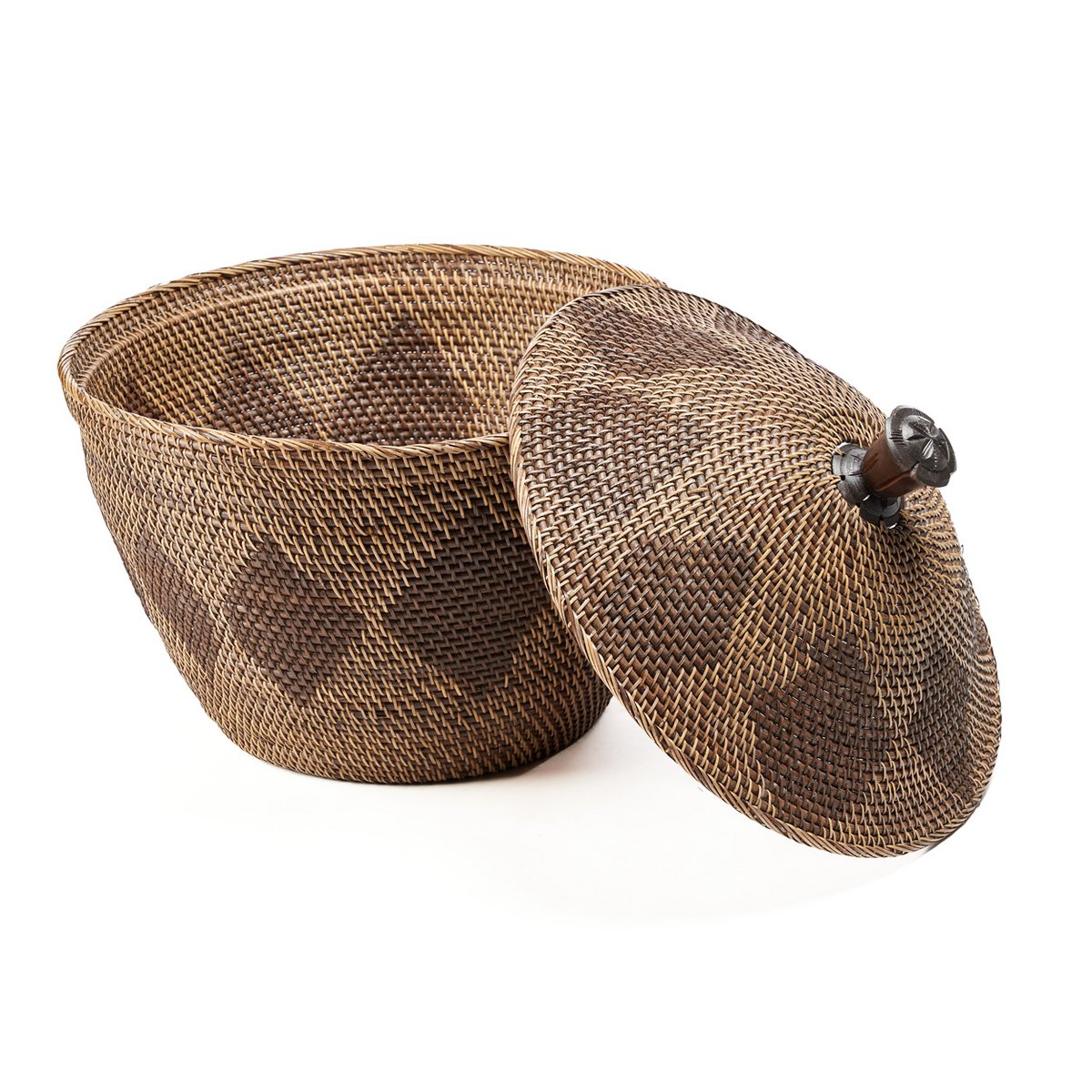 Aufbewahrungskorb aus Rattan mit Deckel – Natur Braun (Groß)